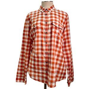 HOLLISTER Orange & White Gingham Plaid Cotton Button-Up Long Sleeve Shirt Large